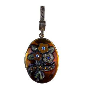Jay Strongwater Womens Gold Tone Enameled Floral Locket Charm With Gemstones